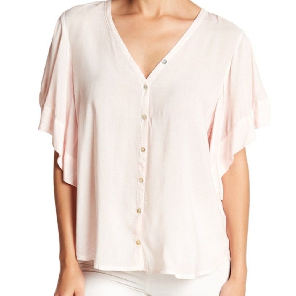 YOUNG FABULOUS & BROKE Women's Russo Ruffle Sleeve Button-Up Blouse Pink Large